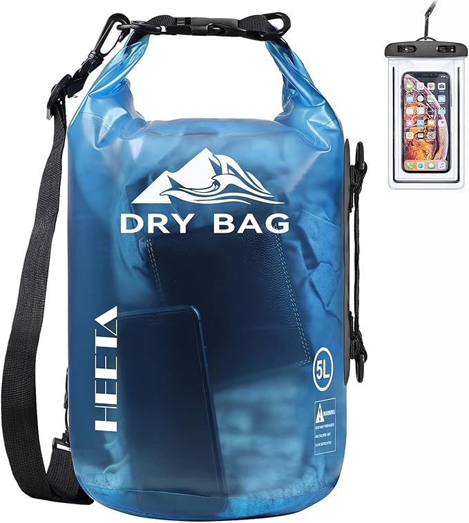 HEETA Dry Bag Waterproof for Women Men, 5L/10L/20L/30L/40L Roll Top Lightweight Dry Storage Bag Backpack with Phone Case for Travel, Swimming, Boating, Kayaking, Camping & Beach, 11 Transparent Colors