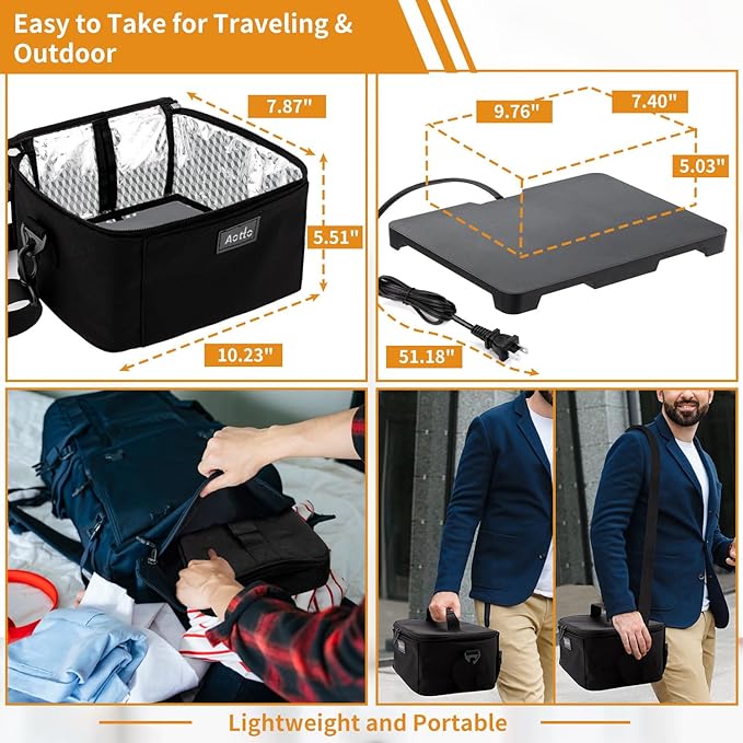Aotto Portable Oven Electric Lunch Box Food Heater - 80W Heated Lunch Box Food Warmer for Adults, Work, Travel, Home Kitchen - Cook, Reheat, and Keep Warm (Black) 110V/120V