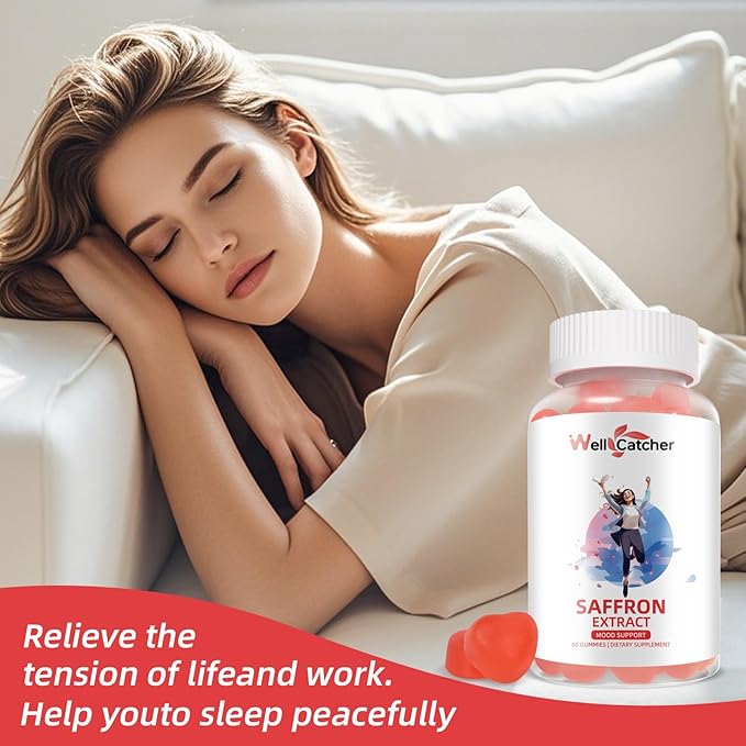 Saffron Gummies for Adults Kids - Organic Saffron Extract Supplement for Men Women Sugar Free for Mood Balance Support Better Sleep Metabolism with Vitamins Non GMO Strawberry Flavored 60 Days Supply