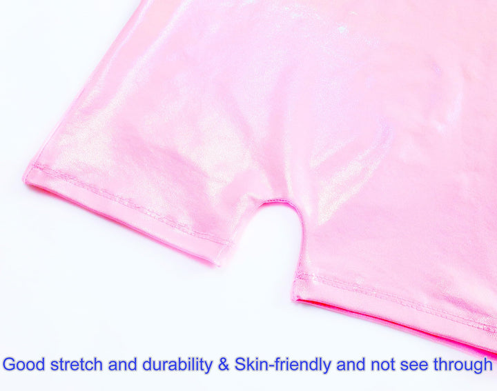 Domusgo Girls Leotards for Gymnastics Size 5-6 Years Old Shiny Pink One Piece Biketards