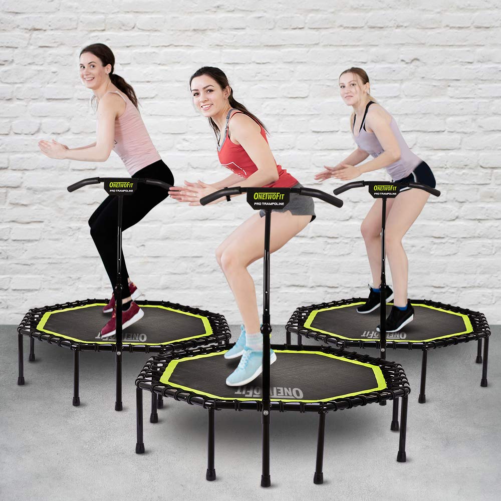 ONETWOFIT 51" Silent Trampoline with Adjustable Handle Bar, Fitness Trampoline Bungee Rebounder Jumping Cardio Trainer Workout for Adults…