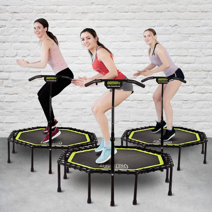 ONETWOFIT 51" Silent Trampoline with Adjustable Handle Bar, Fitness Trampoline Bungee Rebounder Jumping Cardio Trainer Workout for Adults…