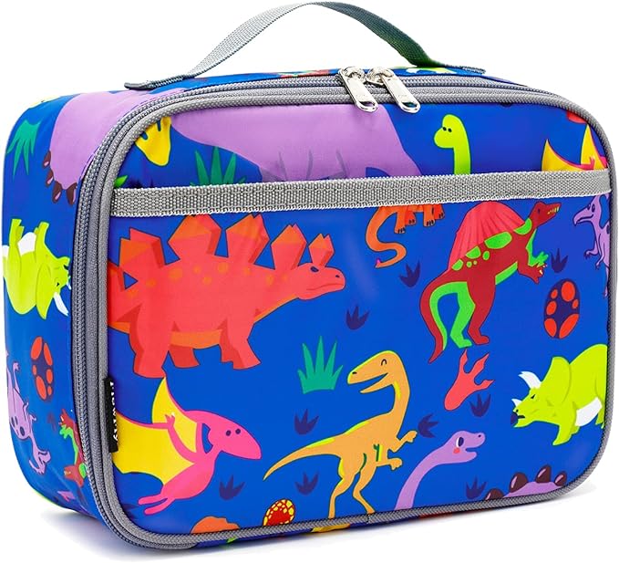FlowFly Kids Lunch box Insulated Soft Bag Mini Cooler Back to School Thermal Meal Tote Kit for Girls, Boys, Dinosaur
