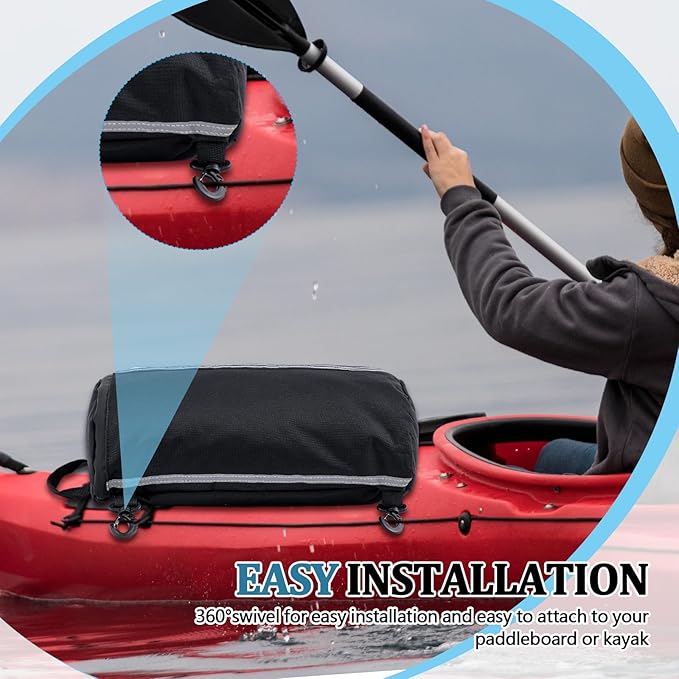 Abbylike Paddleboard Storage bag 15.4 x 11.4 Inch Black Waterproof Deck Bag Oxford Cloth Deck Cooler Pouch with Reflective Strip Swivel Hook Zipper Paddle Board Accessories for Summer Kayak Surfboard