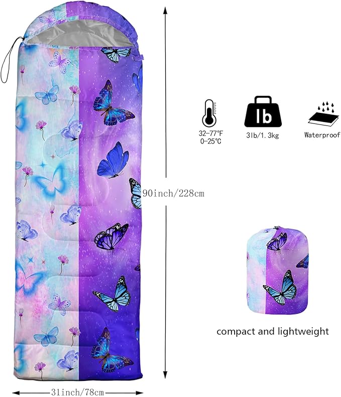 AILONEN Kids Floral Cat Camping Sleeping Bags,Lightweight & Waterproof,3 Season Warm & Cool Weather,Kawaii Kitten Sleeping Bags for Girls Adults,Travelling,Outdoors