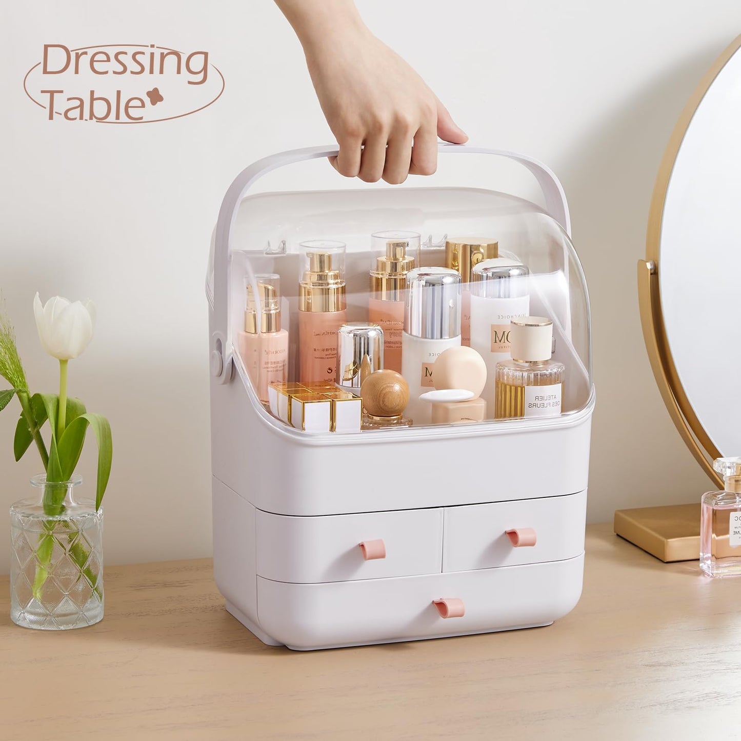 3-Layer Desktop Cosmetic Storage Box Make Up Organiser Transparent Separation Dressing Table Makeup Organiser Portable Beauty Makeup Case 35.5 * 28 * 18CM