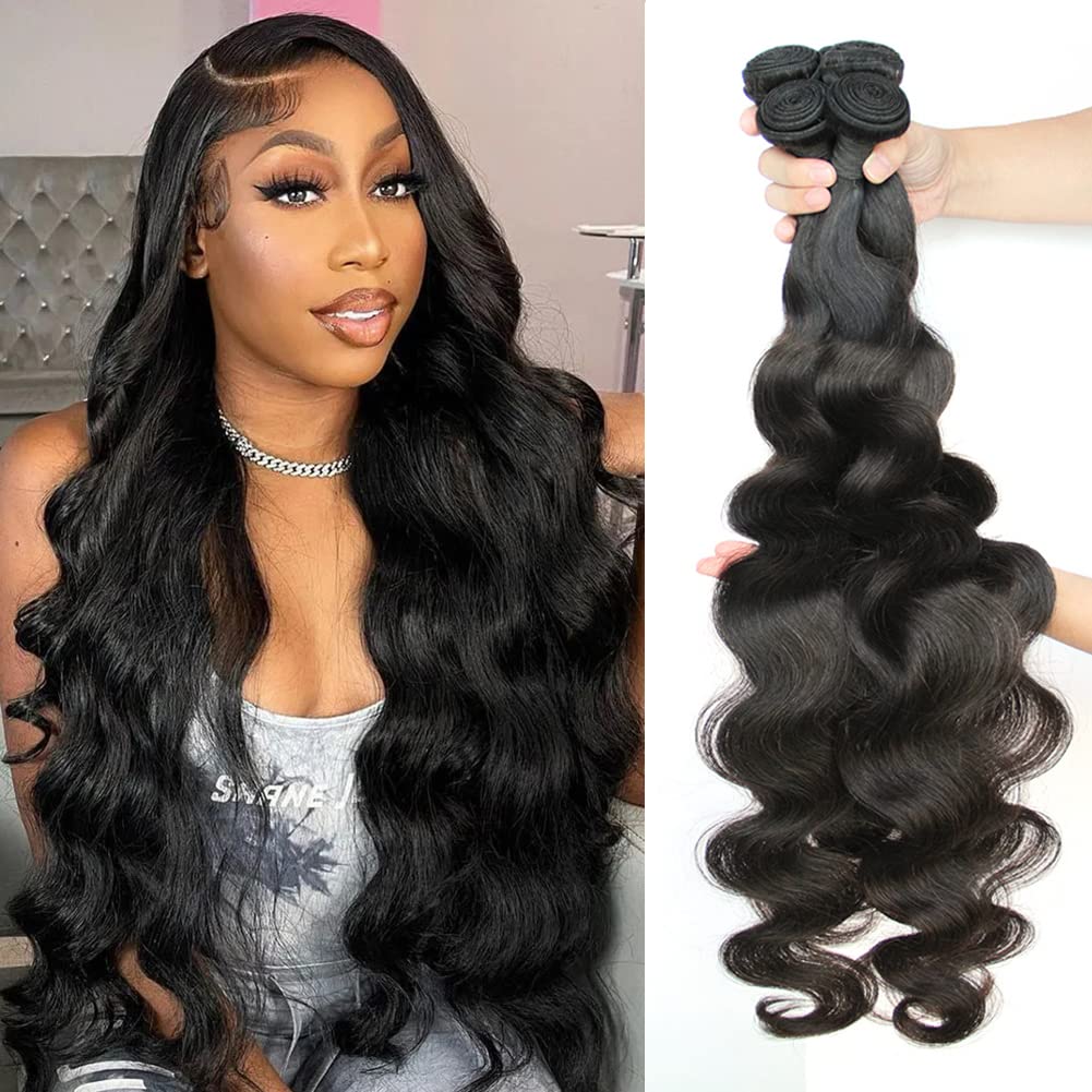 Aopusi Brazilian Hair Bundles Body Wave Virgin Remy Human Hair (16 18 20 22 Inch) Body Wave 4 Bundles/Lot Hair Weft Natural Colo