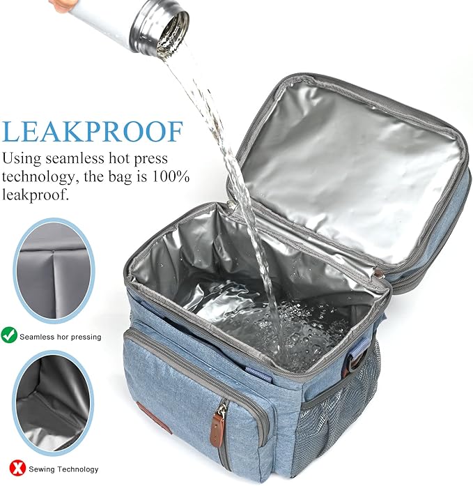 MIYCOO Lunch Bag for Women Men Double Deck Lunch Box - Leakproof Insulated Soft Large Lunch Cooler Bag, (Blue,15L)