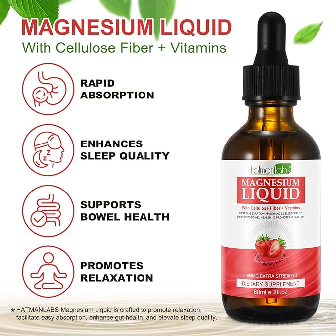 Magnesium Glycinate Liquid,Magnesium Glycinate Drops,High Absorption Magnesium Supplement with Cellulose Fiber, Bromelain,Vitamin B6,C,D Promotes Nerv,Relaxation,Sleep Support