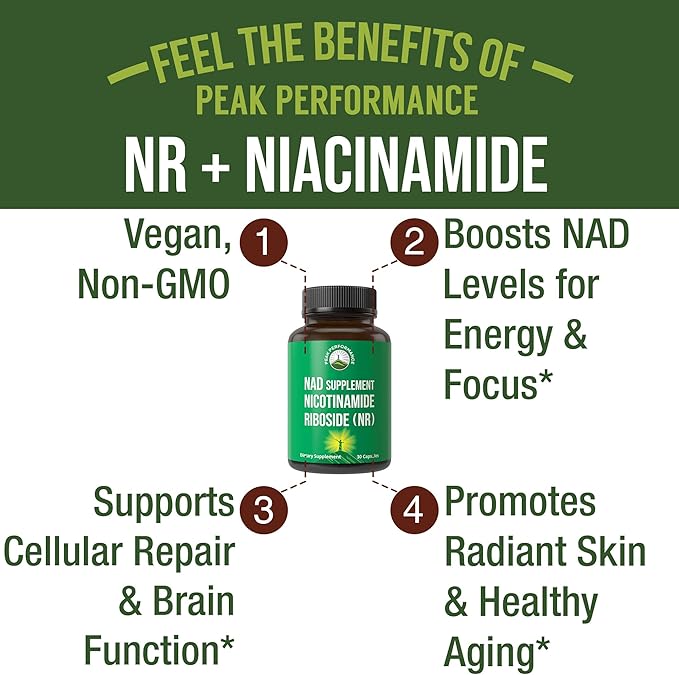 Nicotinamide Riboside NR Supplement. NMN Alternative NAD Supplement + Niacinamide For NAD+ Levels As We Age. Third Party Tested, Non-GMO, Gluten Free, Vegan NR Vitamin Supplements For Women And Men