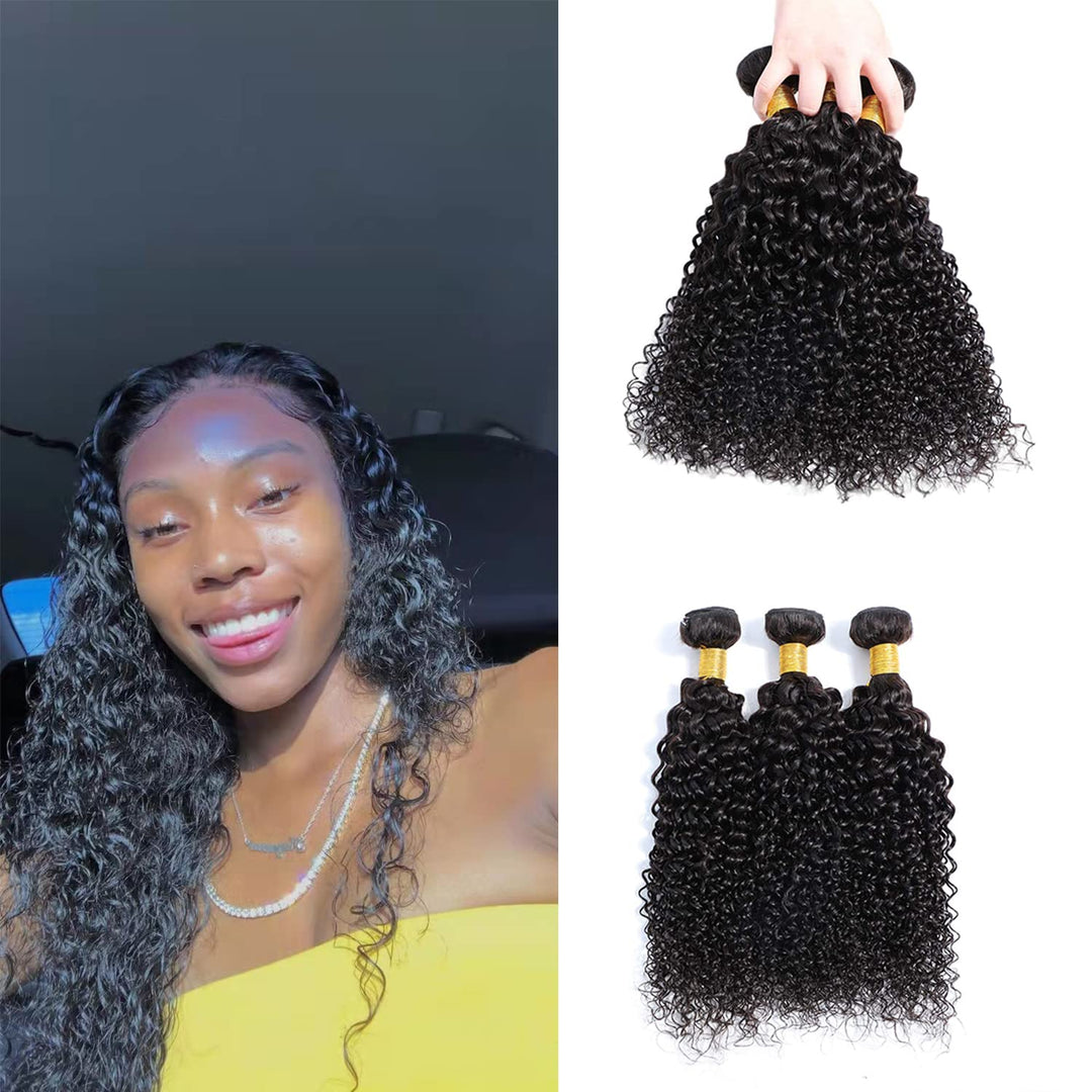 Selina 3 Bundles 10 12 14 inchKinky Curly Bundles Curly Human Hair Bundles Unprocessed Remy Hair Extensions Brazilian Virgin Human Hair 100 Gram/Bundle Natural Color (10"12''14'',Curly)