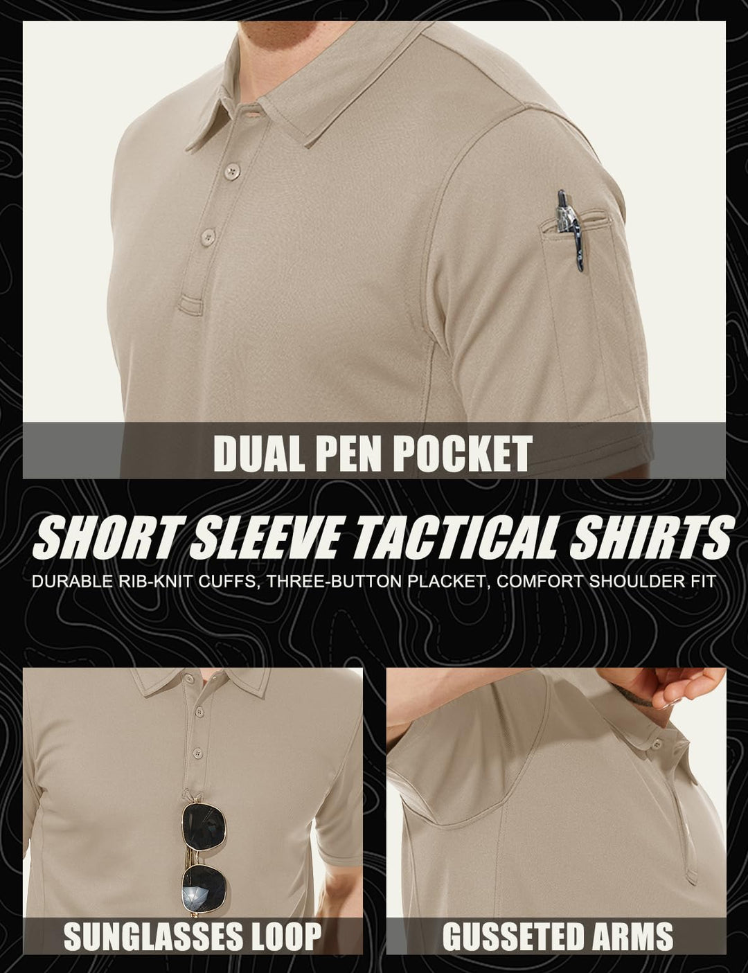 MAGCOMSEN Mens Tactical Polo Shirts Short Sleeve Outdoor Dry Fit Polo Shirt Work T Shirt Khaki S