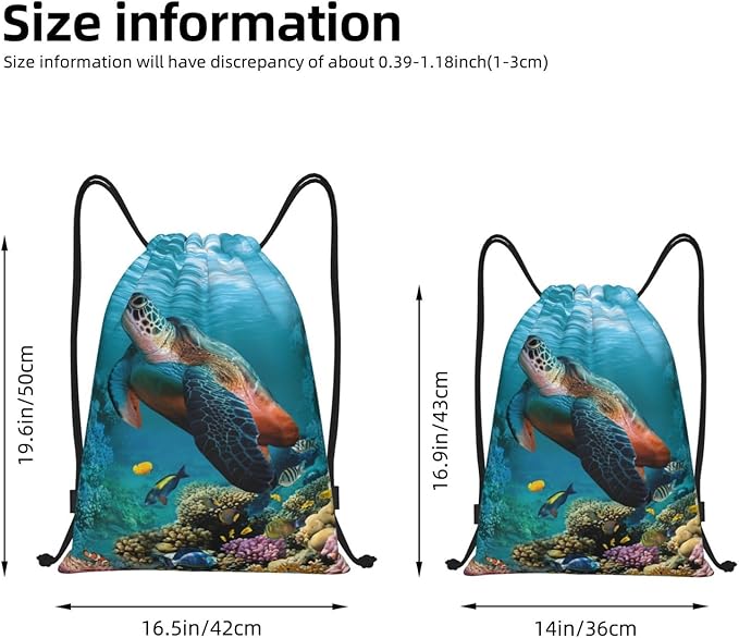 Sea Turtle Drawstring Bags Turquoise Drawstring Backpack Cute Fish Sackpack Draw String Cinch Bags for Sports, Gym, Travel, Swimming, Beach, Camping