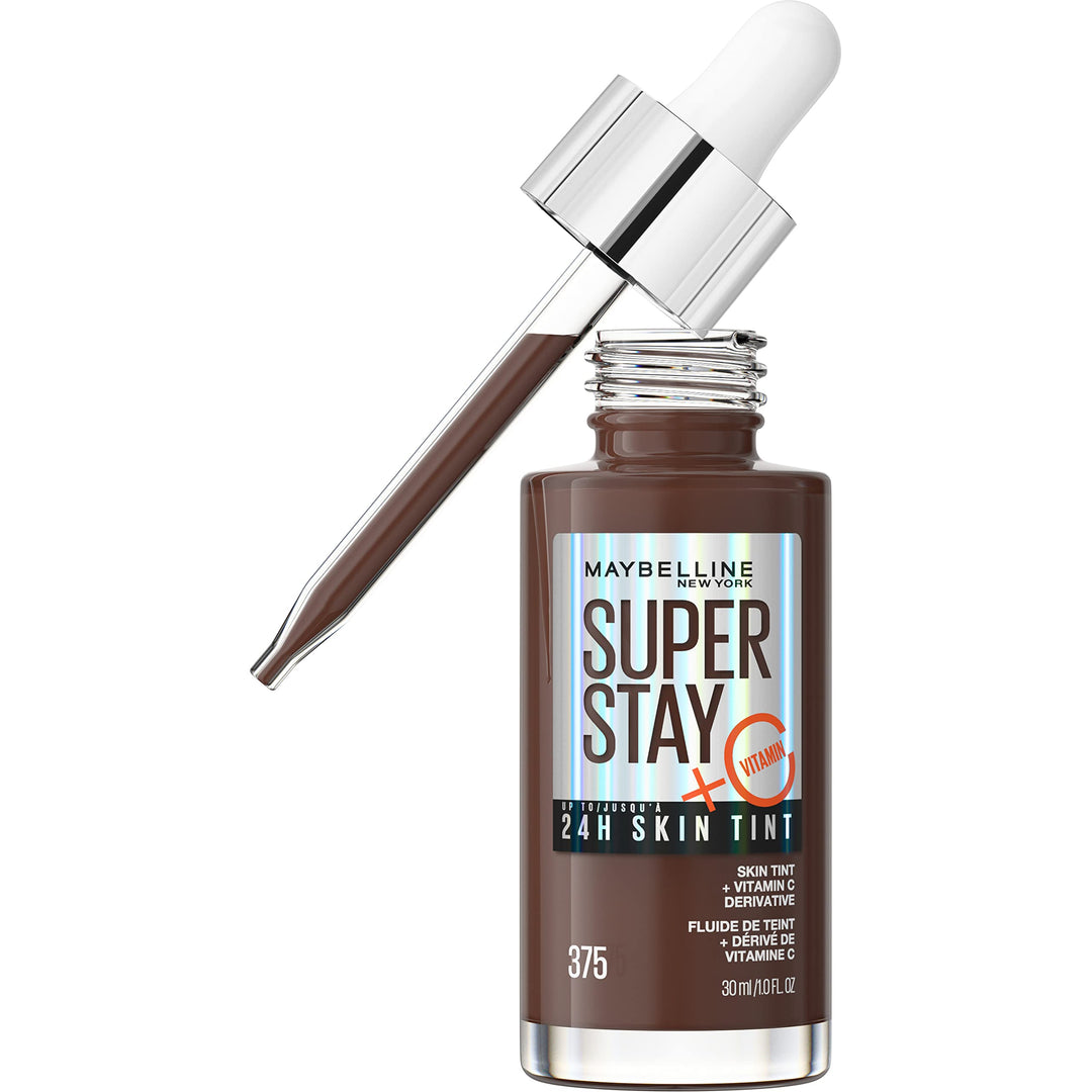 Maybelline Super Stay Up to 24HR Skin Tint, Radiant Light-to-Medium Coverage Foundation, Makeup Infused With Vitamin C, 375, 1 Count