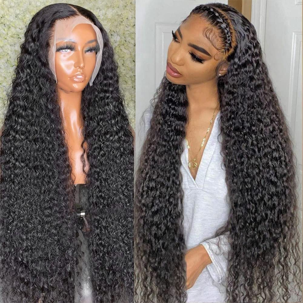 250% Density 32 Inch 13x6 HD Transparent Lace Front Human Hair Wigs For Women Deep Curly Lace Front Wig Human Hair Pre Plucked Deep Wave Frontal wig Full And Thick (32 Inch, 13x6 Human Hair Wigs)
