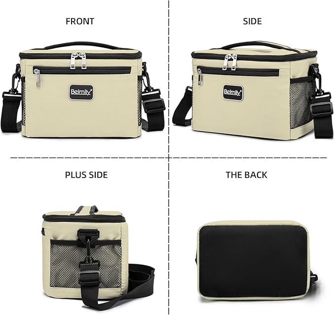 BEIMILY Lunch Box for Men/Women,Small Insulated Lunch Bag,Reusable LunchBox for work Picnic Beach,Leakproof Soft Cooler Tote Bag Organizer with Adjustable Shoulder Strap for Adults (Light Khaki)