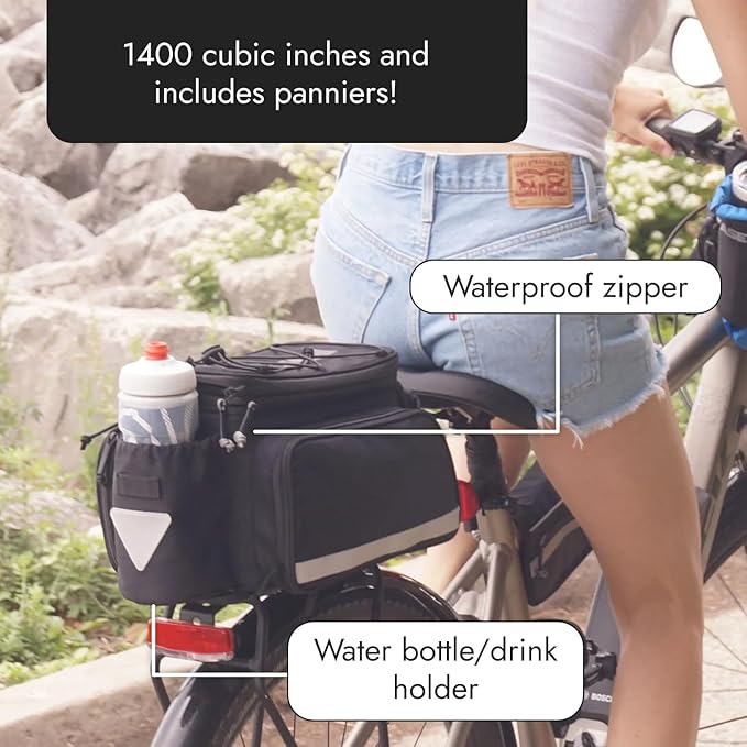 BiKase MIK Compatible Trunk Bike Bag Big Daddy with MIK Attachment, Waterproof Bag for Back of Bicycles with Panniers, Pannier Rack Bag with Water Bottle Carrier (MIK Rack not included)