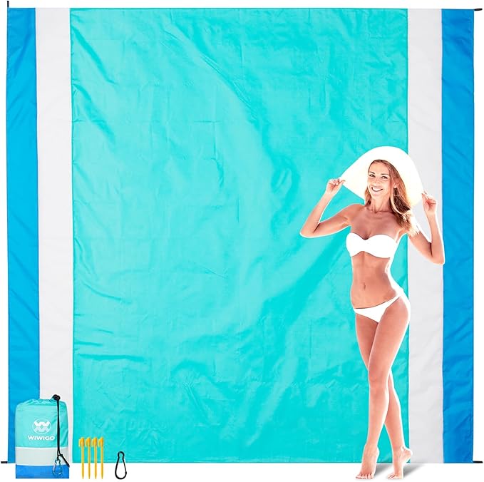 Beach Blanket Waterproof Sandproof Beach Mat 79" X 83" /10'x9'for 2-8 Adults Quick Drying Outdoor Picnic Mat Beach Accessories for Travel, Camping, Hiking