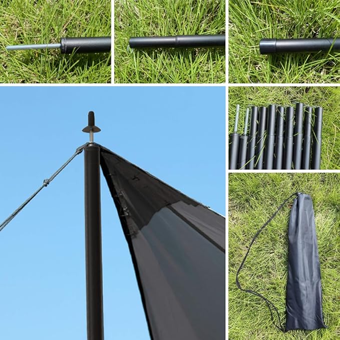 Adjustable Tarp Poles for Camping with 2 Silicone Protective Caps - Portable Tent Poles Replacement for Rain Fly, Awning, Outdoor Hiking, Backpacking, and Sunshade - Set of 2 Tent Poles.