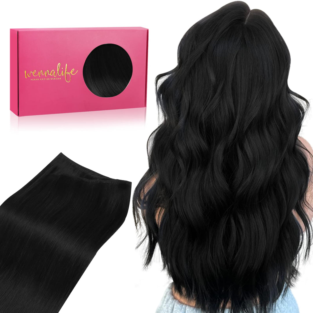 Wennalife Sew In Hair Extensions Real Human Hair, 24 Inch 120G Jet Black Machine Weft Hair Extensions Human Hair Hand Tied Weft