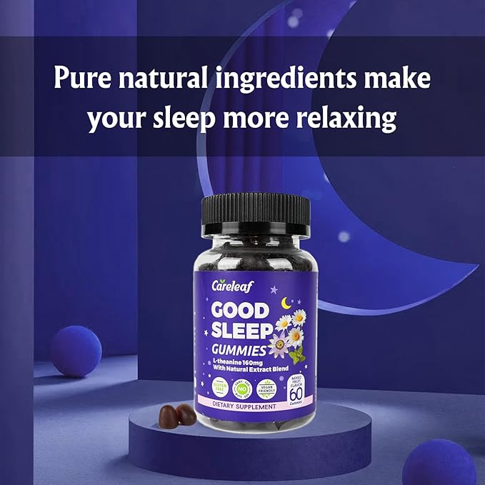 Non-Melatonin Sleep Aid Gummies - Fall Asleep Faster with L-Theanine, Magnesium & Herbal Blend, 60 Vegan Gummies for Adults, Reduces Nighttime Overthinking