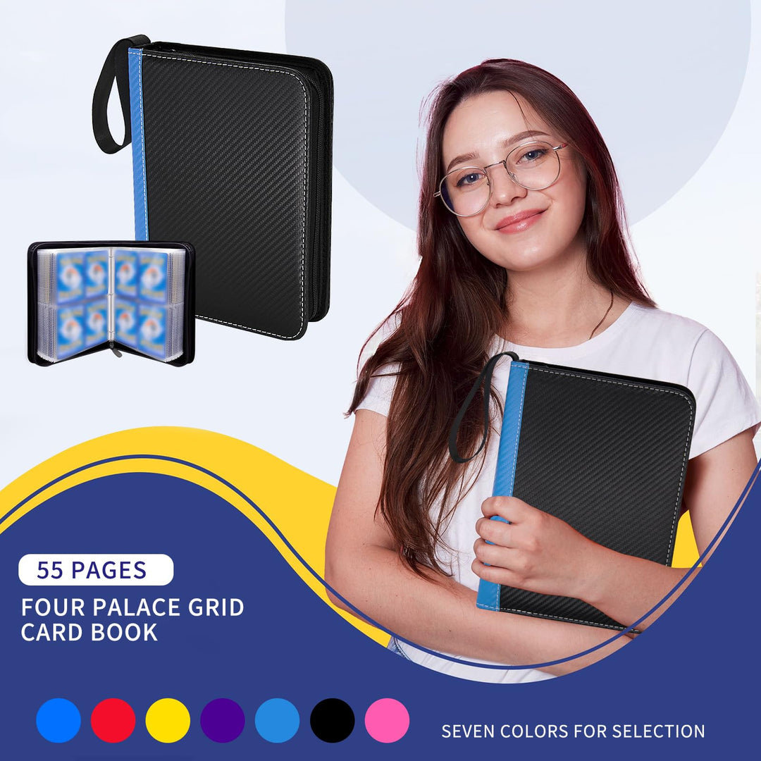 MaoKea Card Binder For Card 4-Pocket Sleeves with 440 Cards Holder,Game Collection Binder Card Holder Of Fit for TCGcard album,game card Yugioh Trading Sports Cards (Blue and black)