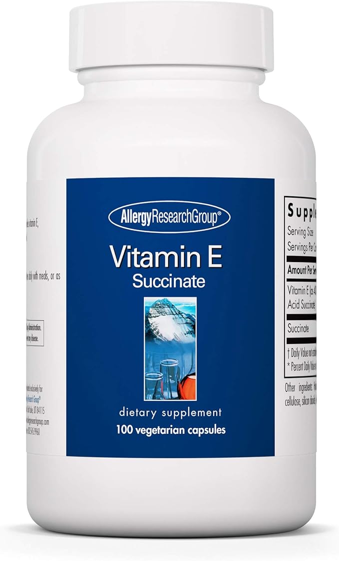 Allergy Research Group Vitamin E Succinate Supplement - for Men & Women, 400 IU D-Alpha-Tocopheryl, Antioxidant, Vegetarian Capsules - 100 Count