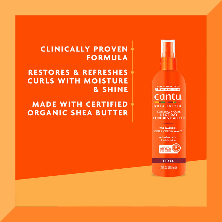 Cantu Comeback Curl Next Day Curl Revitalizer Mist with Shea Butter for Natural Hair, 12 fl oz