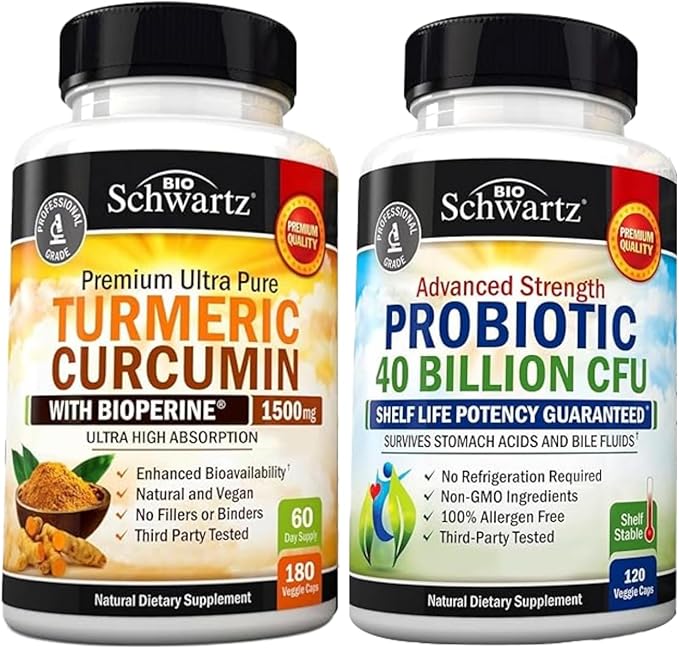 40 Billion CFU Daily Probiotic Supplement (2 Month Supply) Plus Turmeric Curcumin with Black Pepper Extract 1500mg Complex (2 Month Supply)