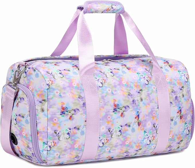 Butterfly Dance Duffel for Girls - Gymnastics, Overnight, Travel & Sleepover Bag with Shoe Compartments