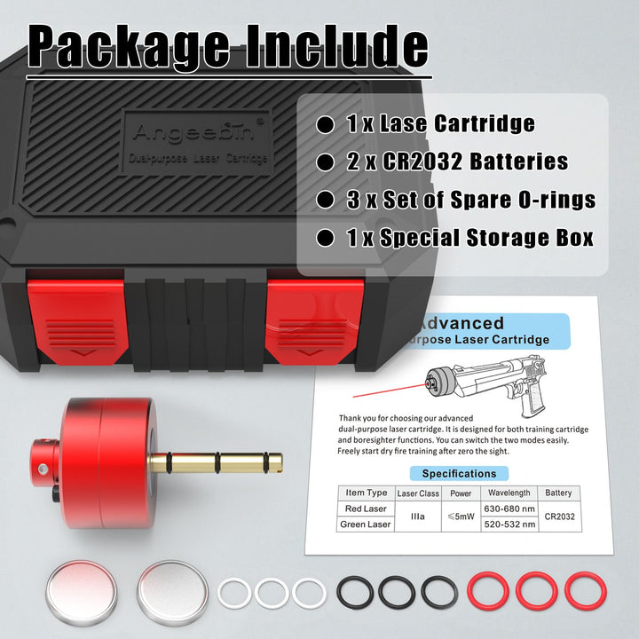 Angeebin Advanced Laser Training Cartridge and Boresighter Two-in-One Dual-Purpose for Cal .22lr/.223/5.56mm to Boresighter and Dry Fire Practice