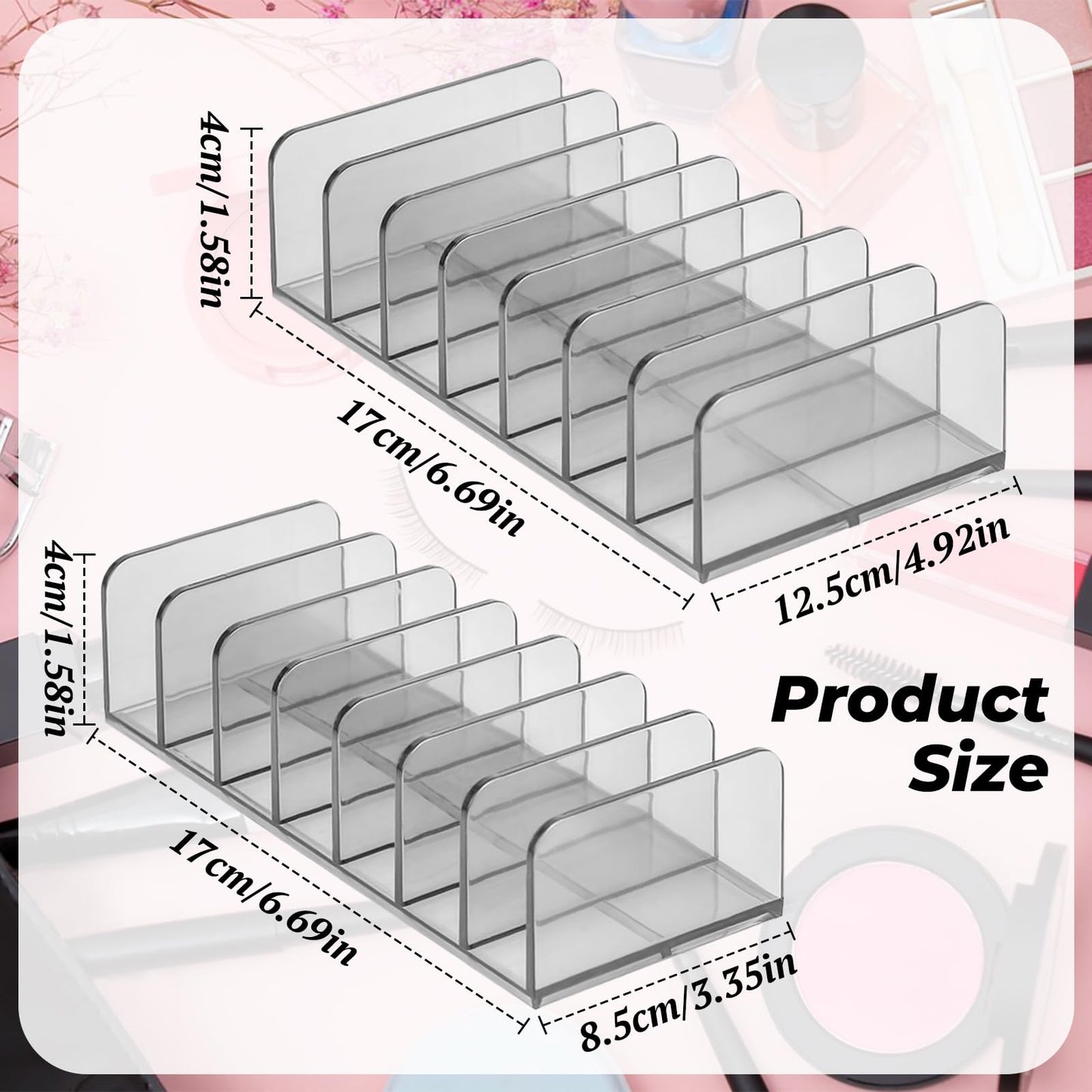 2PCS Plastic Storage Box for Makeup Palette Organiser, Clear Eyeshadow Palette Organizer for Dresser Vanity