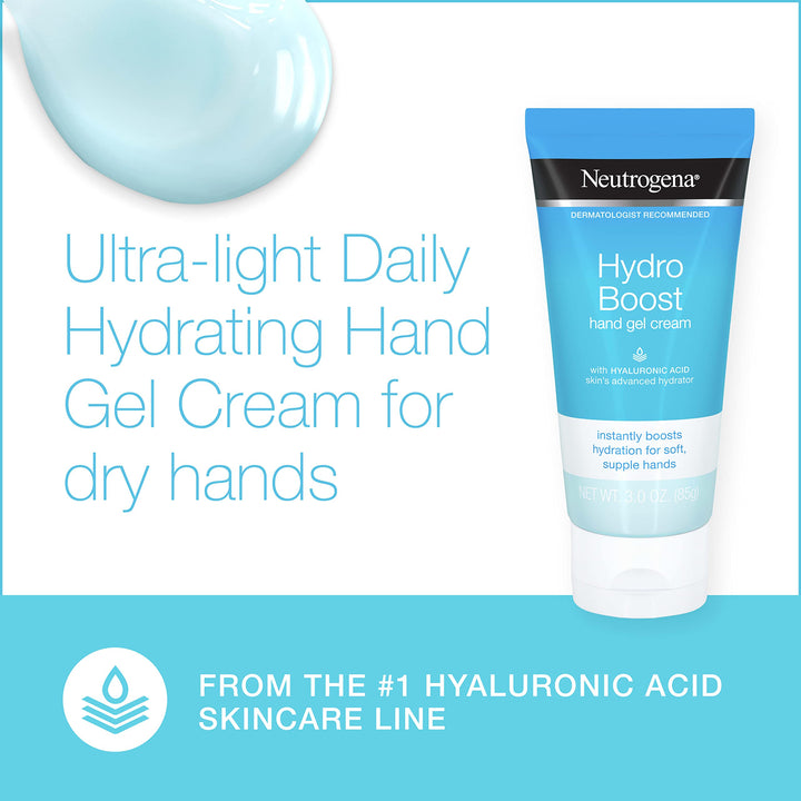 Neutrogena Hydro Boost Hydrating Hand Gel Cream with Hyaluronic Acid for Instantly Quenched, Soft & Supple Hands, Lightweight, Non-Greasy & Quick Absorbing Hand Lotion, Travel Size, 3 Oz