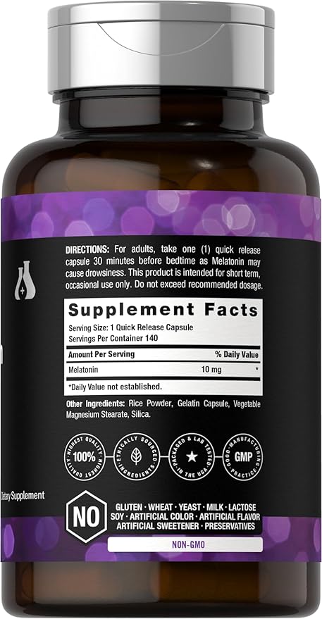 Horbäach Berkshire Labs Melatonin 10mg | 140 Quick Release Capsules | Extra Strength Formula | Non-GMO, Gluten Free Supplement