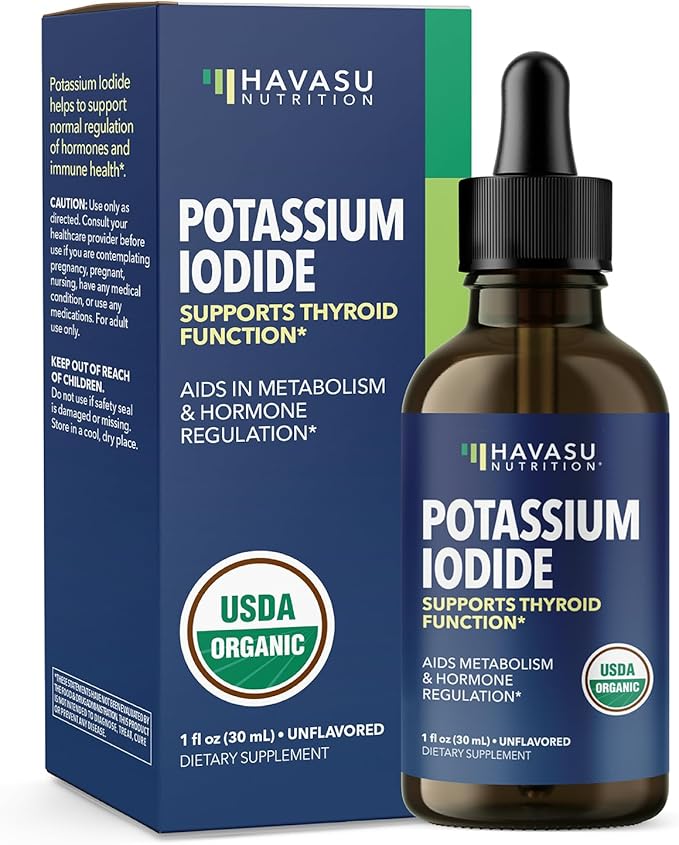 Iodine Liquid Drops - USDA Organic Potassium Iodide Supplement for Thyroid Health, Hormone Balance, and Metabolism Support - 1-Year Supply - Vegan, Non-GMO Gluten-Free - Unflavored, 1 Fl Oz