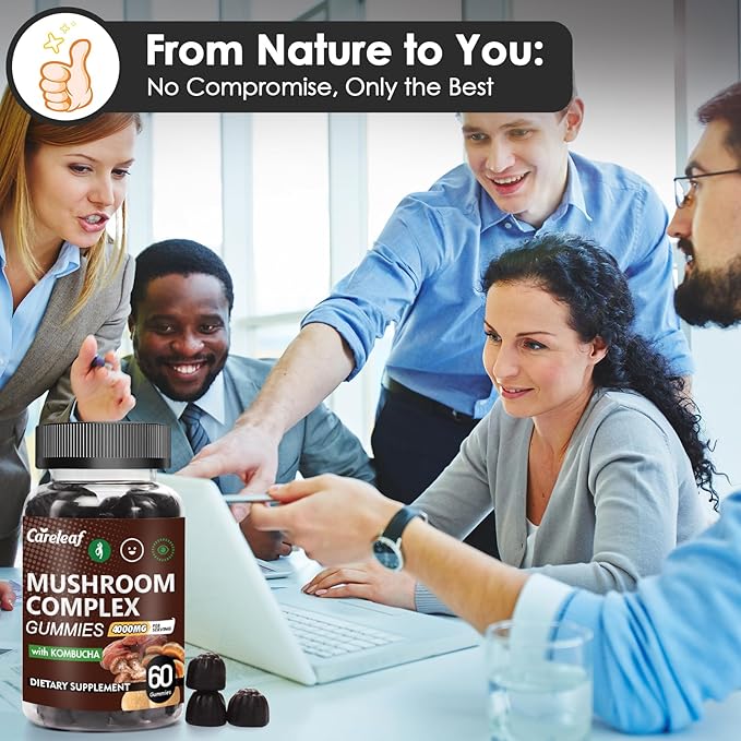 9 in 1 Mushroom Gummies with Lion's Mane for Focus Supplement and Energy Supplements to Support Immune System De-Stress Boost Mood & Energy 60 Count Kombucha Flavor