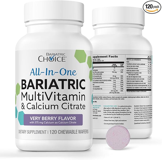 Bariatric Choice All-in-One Chewable Bariatric MultiVitamin with Iron & Calcium Citrate, Very Berry (120ct)