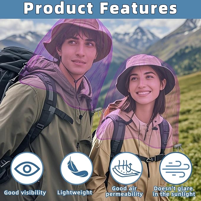 2 Pack Ultra Large Mosquito Net 42x25 Inches Mosquito Head Net Oversized Insect Netting Bug Fits Most Hats for Gardening Hiking Fishing Traveling(Light Purple)