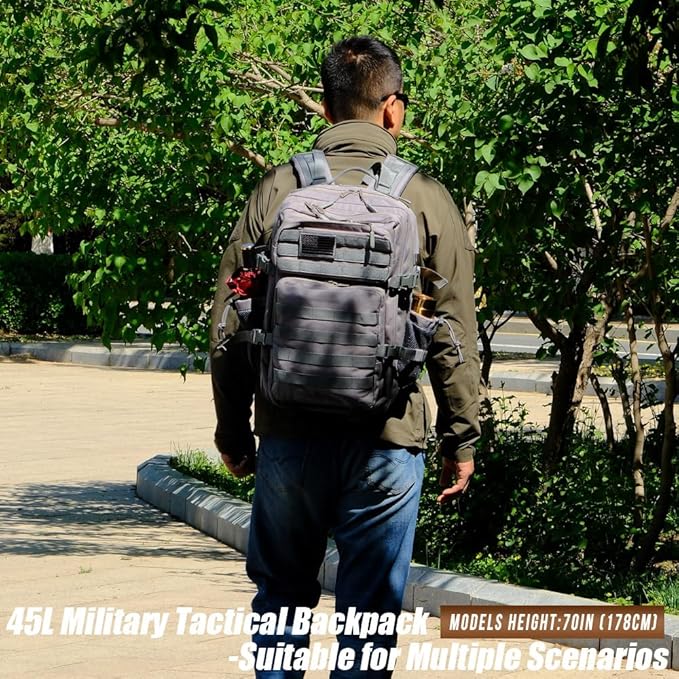 Military Tactical Backpack 45L Large Tactical Backpack for Men, Hiking Rucksack With Bottle Holder