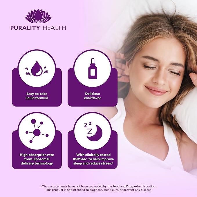 Ashwagandha Liposomal Liquid Formula for Enhanced Memory and Brain Performance, KSM-66 Ashwagandha Extract, 2 fl oz, Chai Flavor