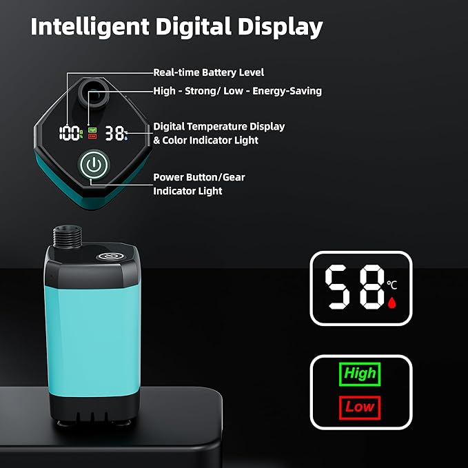 Moriko Portable Camping Shower, 6000mAh Rechargeable Shower Pump, Filtered Shower Head & 5 Gallons Foldable Bucket, Outdoor Shower for Hiking Beach, Travel, Pet Bath, Car Washing, Surf & Boat Cleaning