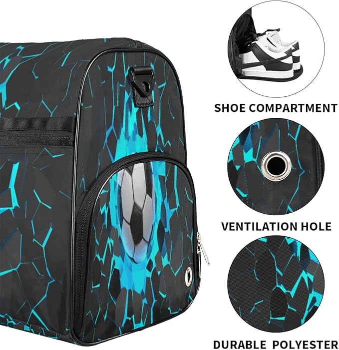 3d Light Wall Football Dry Wet Depart Duffle Overnight Bag with Shoes Compartment & Wet Pockets, Water Resistant Weekender Travel Gym Pouch For Swim Gymnastics Ballet Sleepovers
