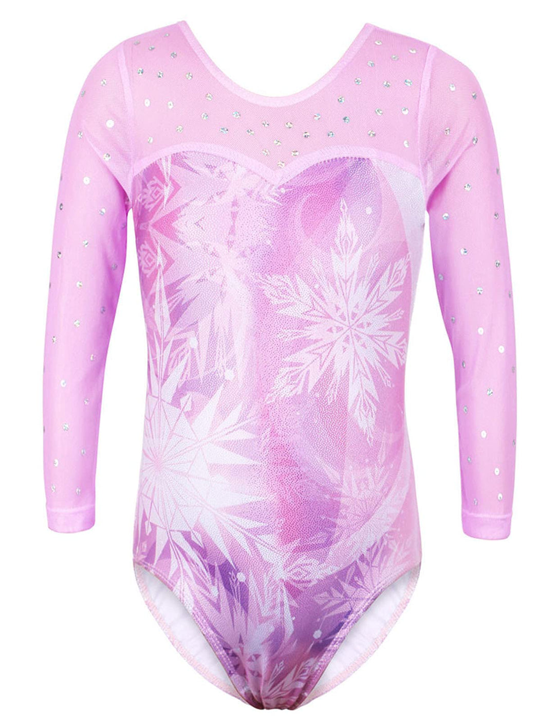TFJH E Girls Gymnastic Leotard 3/4 Sleeve Mesh Tumbling Dancewear SnowflakePurple 4A