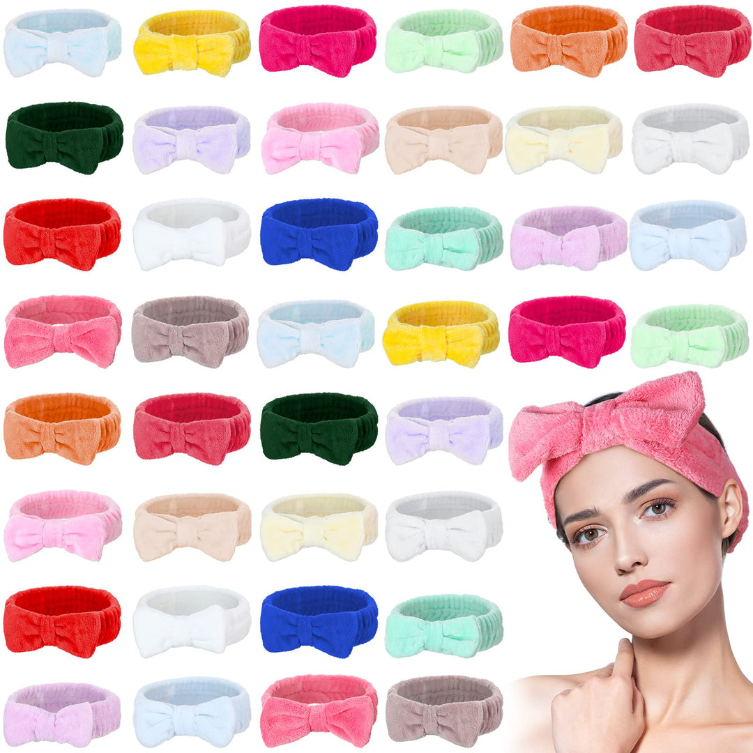 Yinder 40 Pack Bow Spa Headband Coral Fleece Makeup Headband Soft Face Wash Headband Cosmetic Skin Care Headbands Facial Head Wr