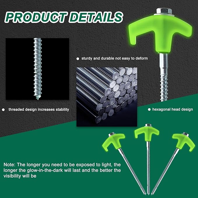 8" Screw in Tent Stakes-15 Pack Metal Ground Anchors for Camping-Tent Stakes Heavy Duty, Threaded Spikes with Hex Head Driver, Includes Storage Box