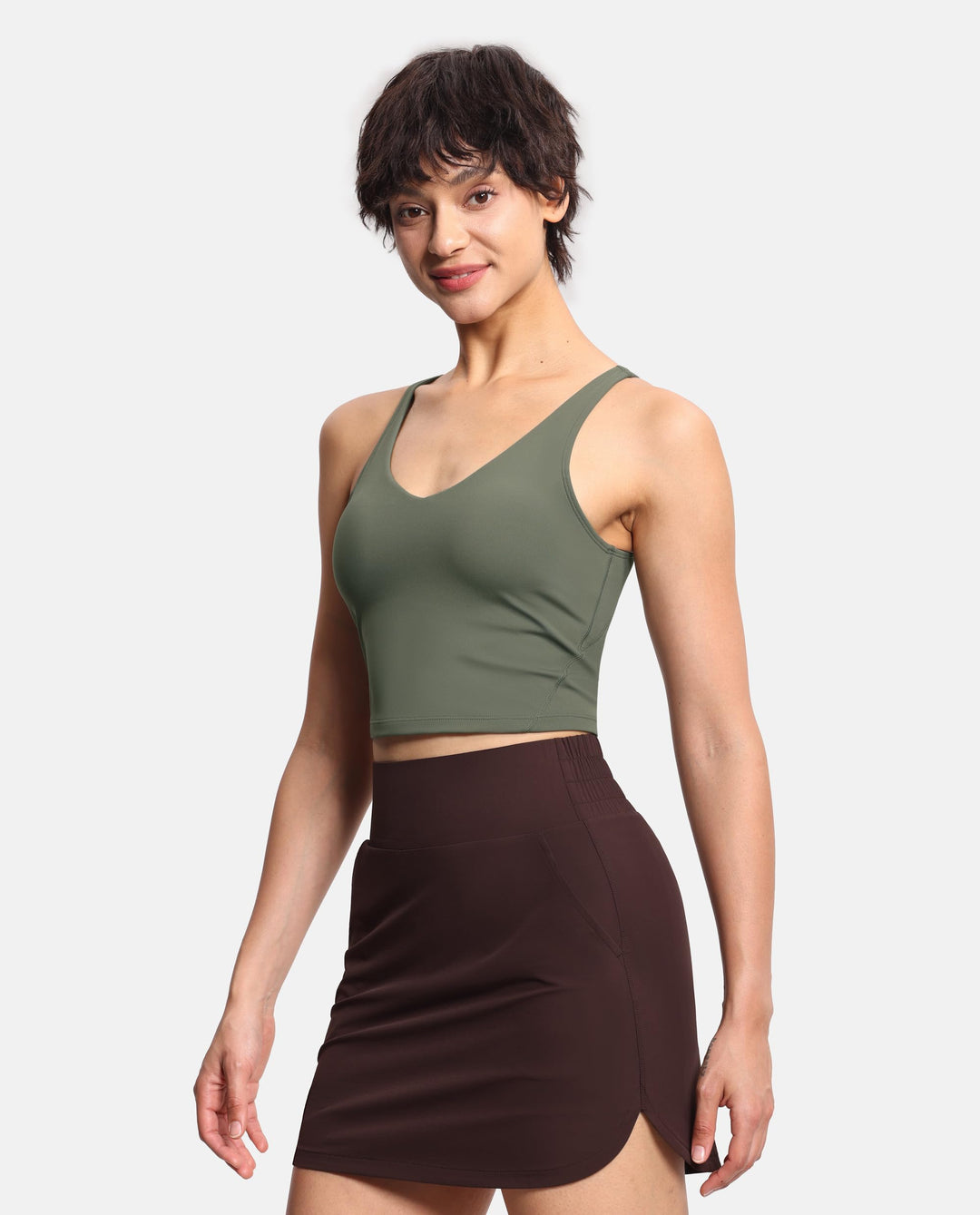 Women’s Longline Sports Bra Wirefree Padded Medium Support Yoga Bras Gym Running Workout Tank Tops Olive Green