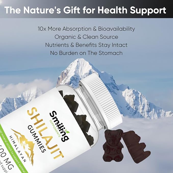 Organic Shilajit Gummies - Pure Himalayan Cured Shilajit Gummies for Men & Women - Natural Energy Booster 60 Count