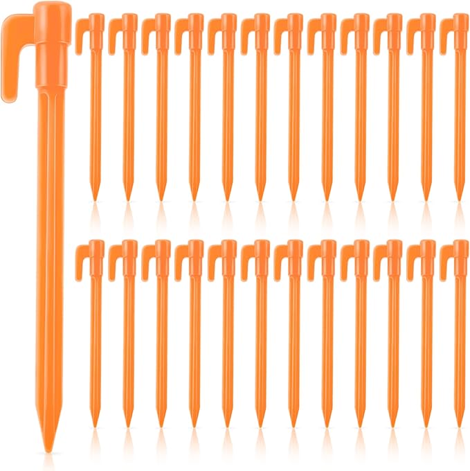 24 Pack Plastic Tent Stakes 5.7 Inch Heavy Duty Canopy Anchoring Pegs Plastic Tent Pegs Sand Stakes Outdoor Beach Spikes for Camping, Gardening, Landscaping, Backpacking(Orange)