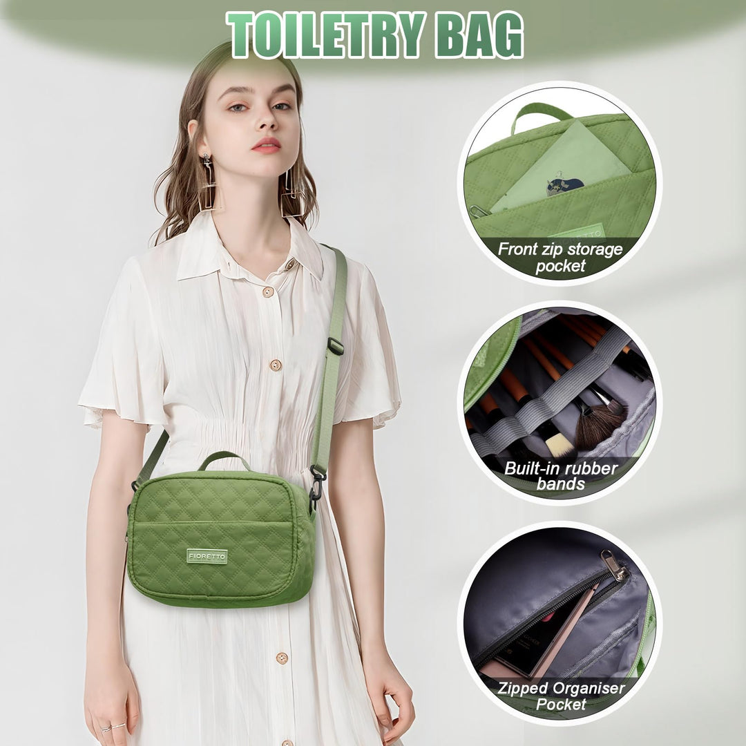 FIORETTO Women's Water-Resistant Travel Gym Duffle Bag with Detachable Strap, Multi-Functional, Ideal for Travel, Gym, Sports, Weekender, DUffel, with Toiletry Bag, Green