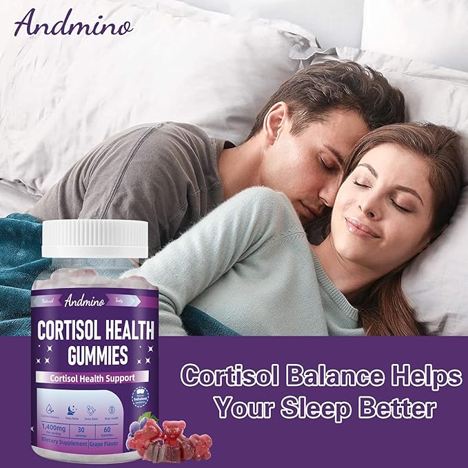 Cortisol Gummies for Women & Men, for Stress Relief & Sleep, Nighttime Cortisol Balance Support, with Trehalose, Non-GMO, Vegan, Gluten Free, Grape Flavor, 60